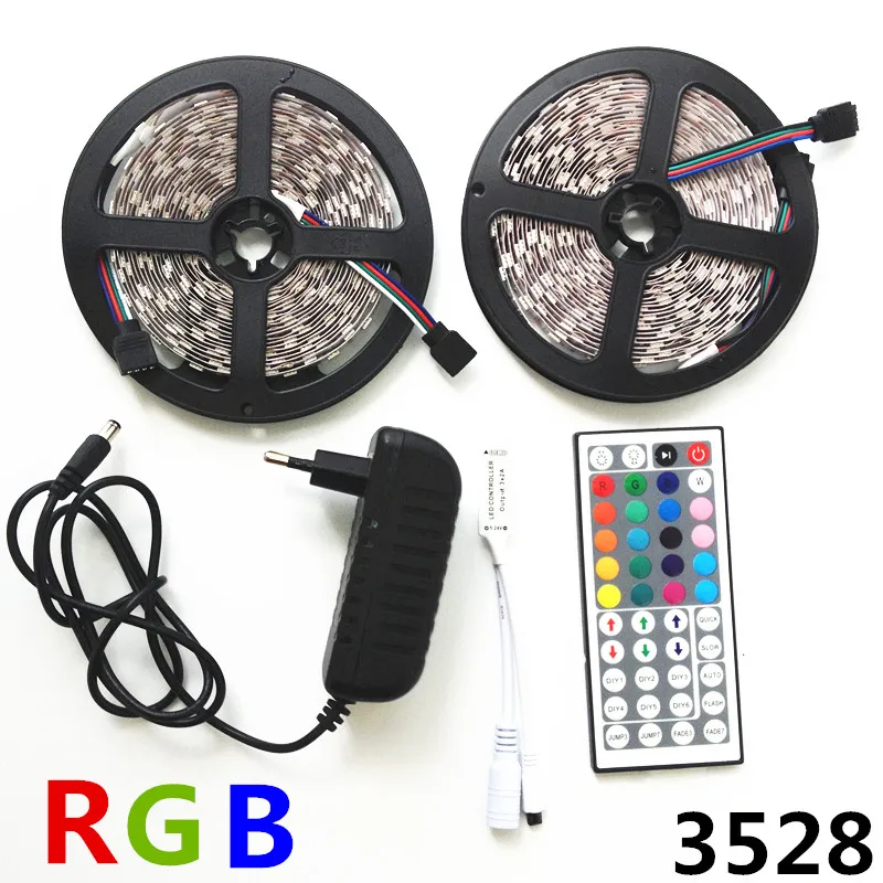 

Светодиодная лента SMD3528 RGB 600LED s 10M 2x 5M + ИК-пульт ДУ с 44 кнопками + адаптер 12 В, бесплатная доставка