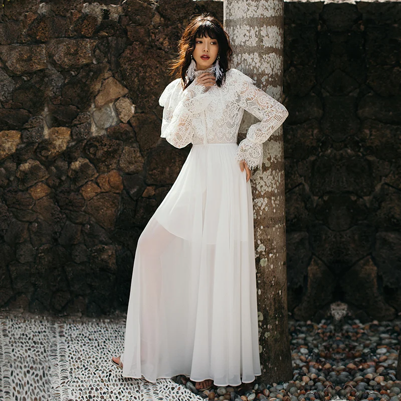 VERRAGEE women 2019 spring summer white lace dress Long maxi vintage Dress | Женская одежда