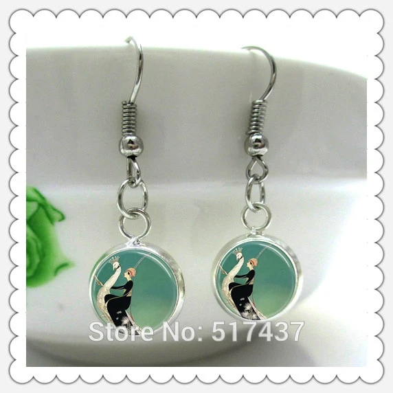 HE73 арт-деко украшения женщины на павлин цветок зеленые серьги в виде павлина