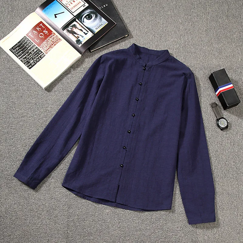 

2019 New men's long sleeve casual shirt linen and cotton spring shirts men brand fashion solid shirt male breathable tops camisa
