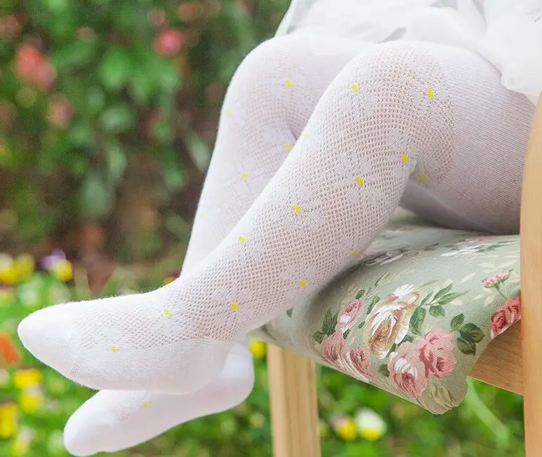 white yellow Lawadka/Хлопковые вязаные колготки с цветочным узором для маленьких девочек; Летние Стильные мягкие детские подарки - Цвет: white yellow