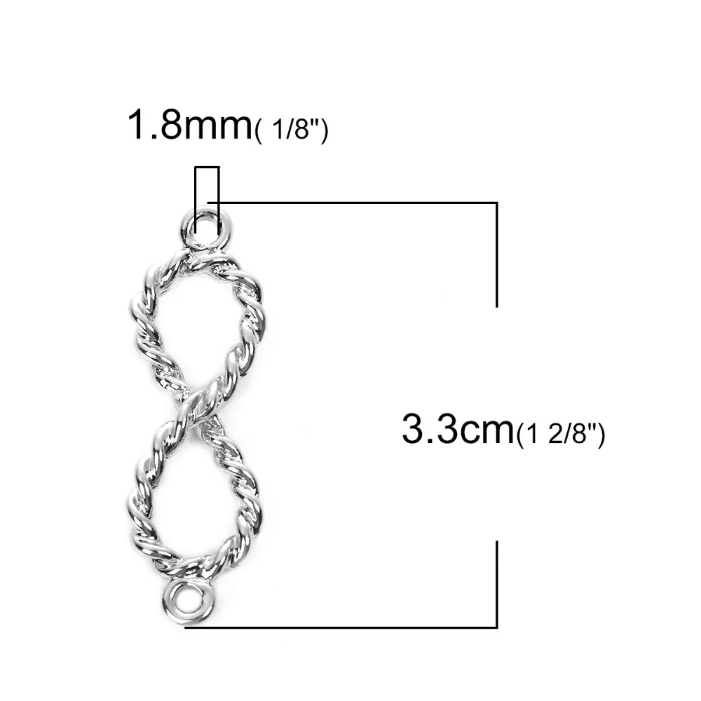 8SEASONS Zinc Based Alloy 3D Cable Twisted Connectors Infinity Symbol U-shaped Pendants Silver Color Hollow 10 PCs | Украшения и