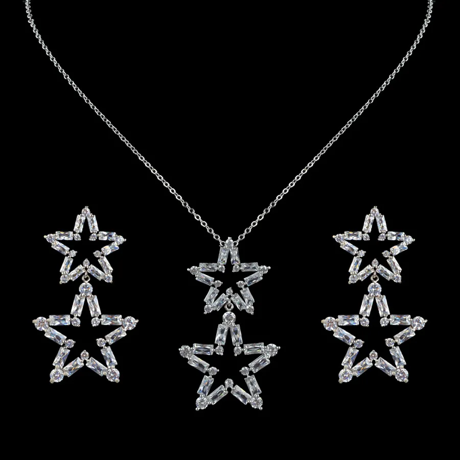 Сверкающие шины double star фирменного дизайна AAA циркон набор украшений для женщин