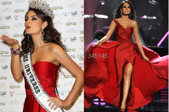 Сексуальные Потрясающие платья знаменитостей с одним плечом Miss Universe A Line, украшенные бисером, с разрезом сбоку, платья для выпускного вечера, вечерние платья