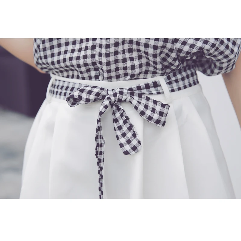 2017 Летом Случайные женские Наборы 2 Шт. Набор V Шеи Черный клетчатой Рубашке Топ и