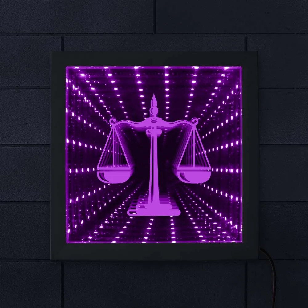 Весы с надписью Justice Law Authority, светодиодный зеркальный светильник, элегантный, фирменный, для офиса, для дома, освещение, Настенный декор, светодиодный, зеркало