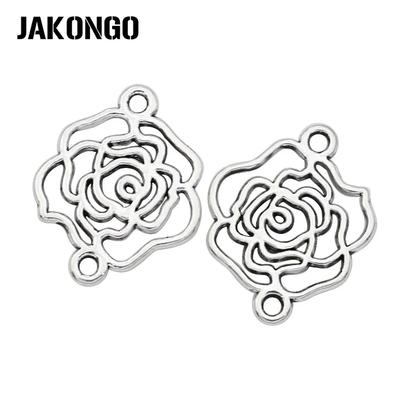 JAKONGO 20 шт. античный посеребренный розовый Соединитель с цветочным узором для изготовления ювелирных изделий браслет серьги DIY аксессуары 17x14 мм