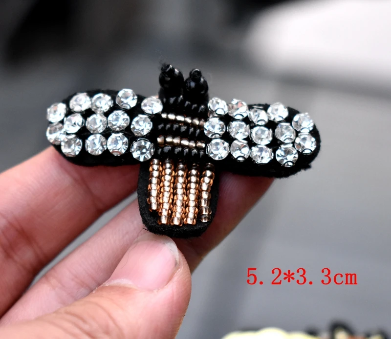 Золотые пчелы блестки брошь со стразами и бусинами Аппликации пришитые бисером