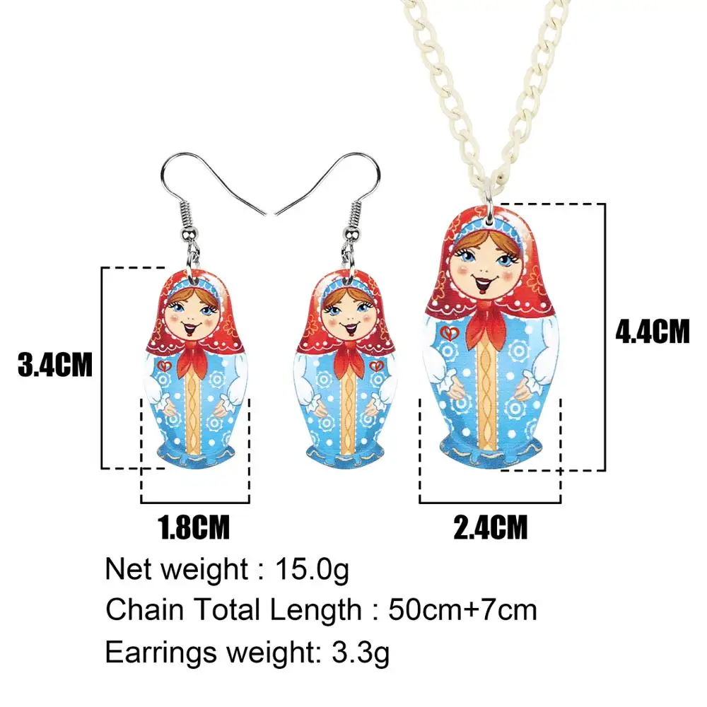 Bonsny набор акриловых ювелирных изделий русская кукла сельская девушка ожерелье