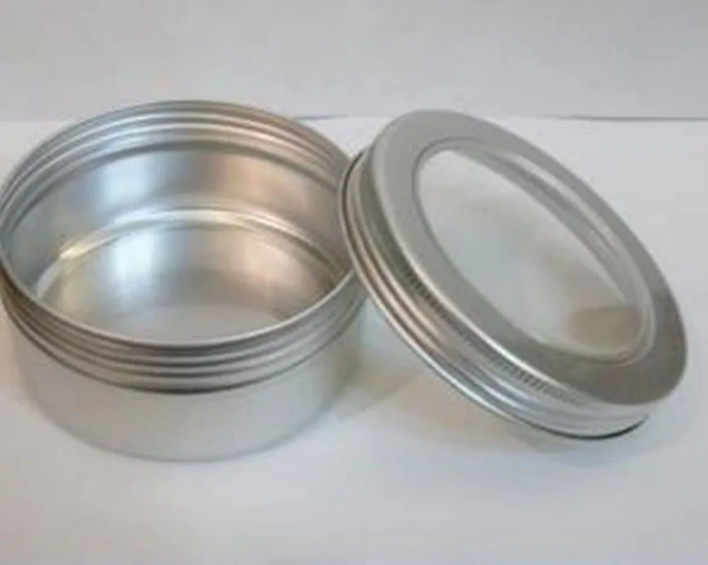 

50ps 100g Empty Jars Aluminum Cosmetic Containers Cream Glass Silver Bottle Powder And Pill RefillableJars With Window Cap