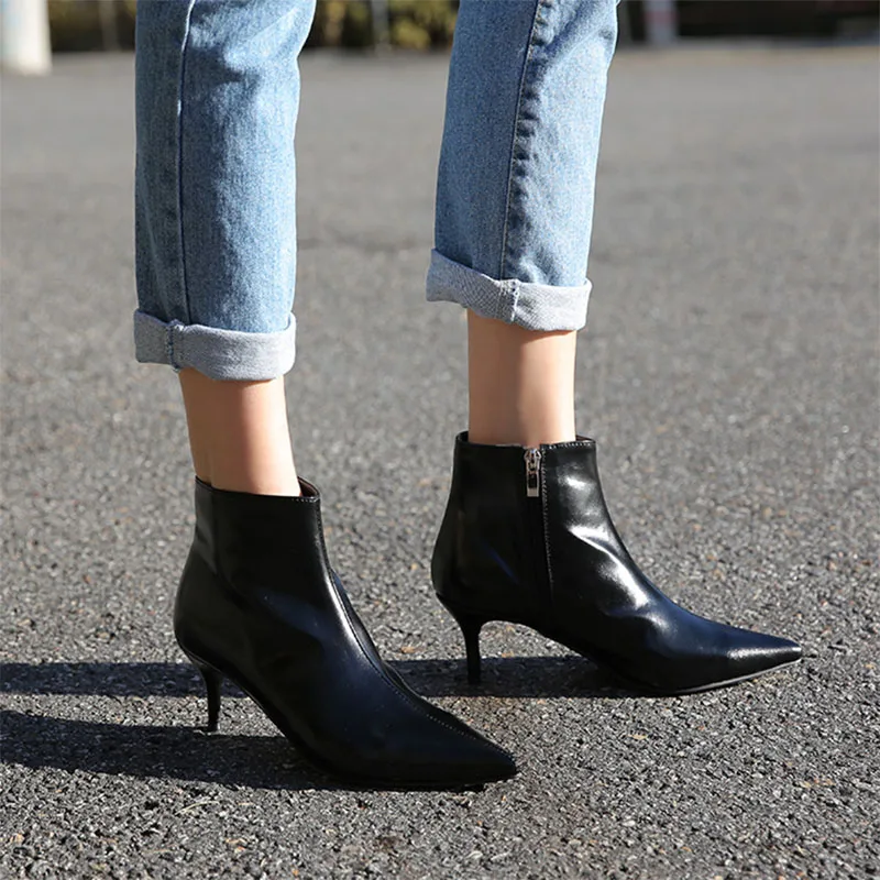 Black(heel 8mm) Белые ботинки с острым носком на высоком каблуке; сезон осень-зима; новые ботинки Martin на тонком каблуке; открытые ботинки; женские ботинки; весенние тонкие ботинки - Цвет: Black(heel 8mm)