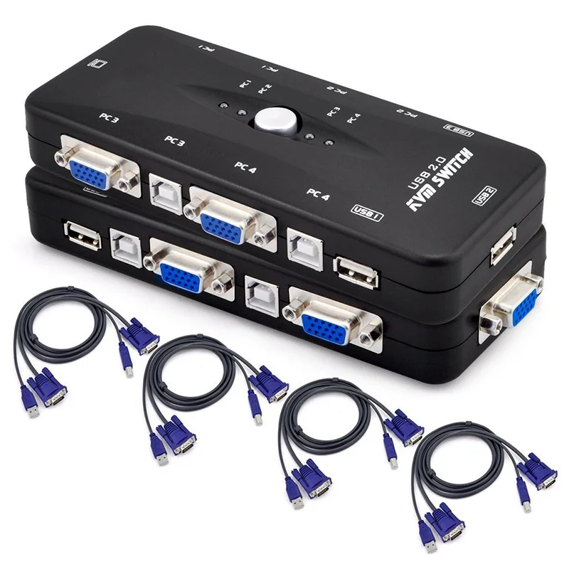 1 комплект 4 KVM коммутационные кабели+ концентратор 4 порта USB 2,0 KVM VGA/переключатель SVGA Box адаптер подключается принтер клавиатура мышь
