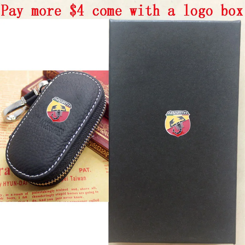 Black with logo box KUNBABY сумка из натуральной кожи, чехол для автомобильного ключа, кошельки, модные держатели для ключницы Carteira для ABARTH - Название цвета: Black with logo box