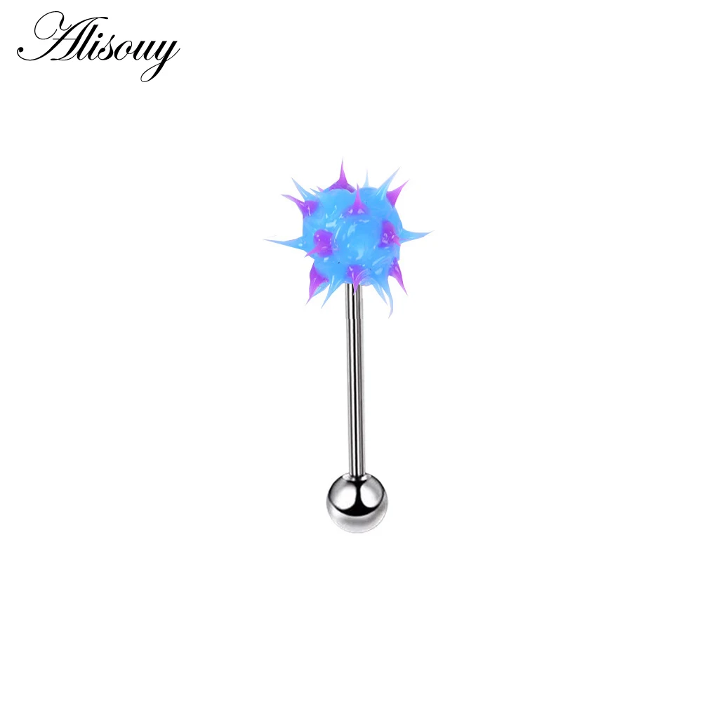 Blue Purple Alisouy 1 шт из медицинской стали; Штанга Кольцо-пирсинг в язык силиконовые спиральные украшения для пирсинга перегородка ухо пирсинг промышленно производимые ювелирные изделия для пирсинга - Окраска металла: Blue Purple