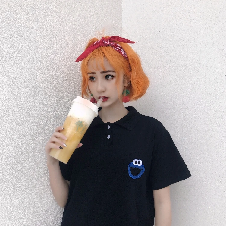 Для женщин футболки Туника Японии Harajuku Дамы Винтаж новые летние Колледж Ветер