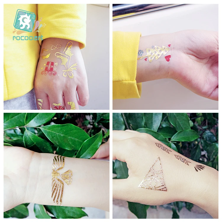 

100 Different Small Size Gold and Silver Temporary Tattoos, Metallic Shiny Gold Flash Body Tattoo Sticker Butterfly flower