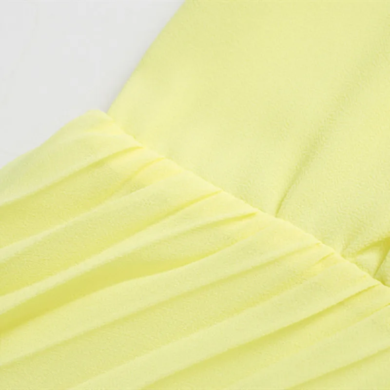 Женское желтое Плиссированное Макси платье с оборками глубоким v образным