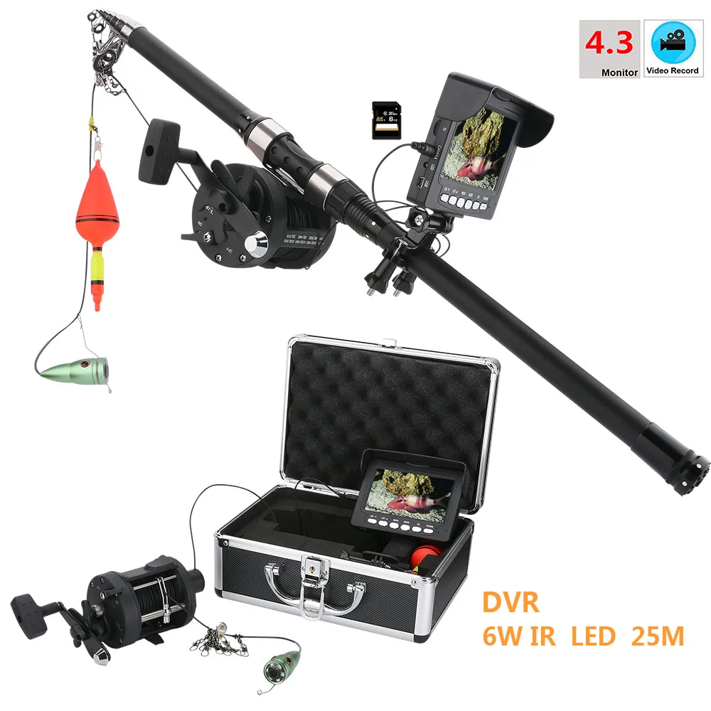 

MOUNTAINONE Aluminum alloy Underwater Fishing Video Camera Kit 6W IR LED Lights with 4.3" Inch HD DVR Recorder Color Monitor 25M