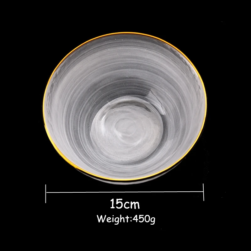 6 Inch Bowl Набор стеклянных столовых приборов, плоская тарелка с золотым краем, тарелка для салата, набор посуды, тарелка с боковым поддоном, стеклянный набор посуды, миска для супа, 1 шт - Цвет: 6 Inch Bowl