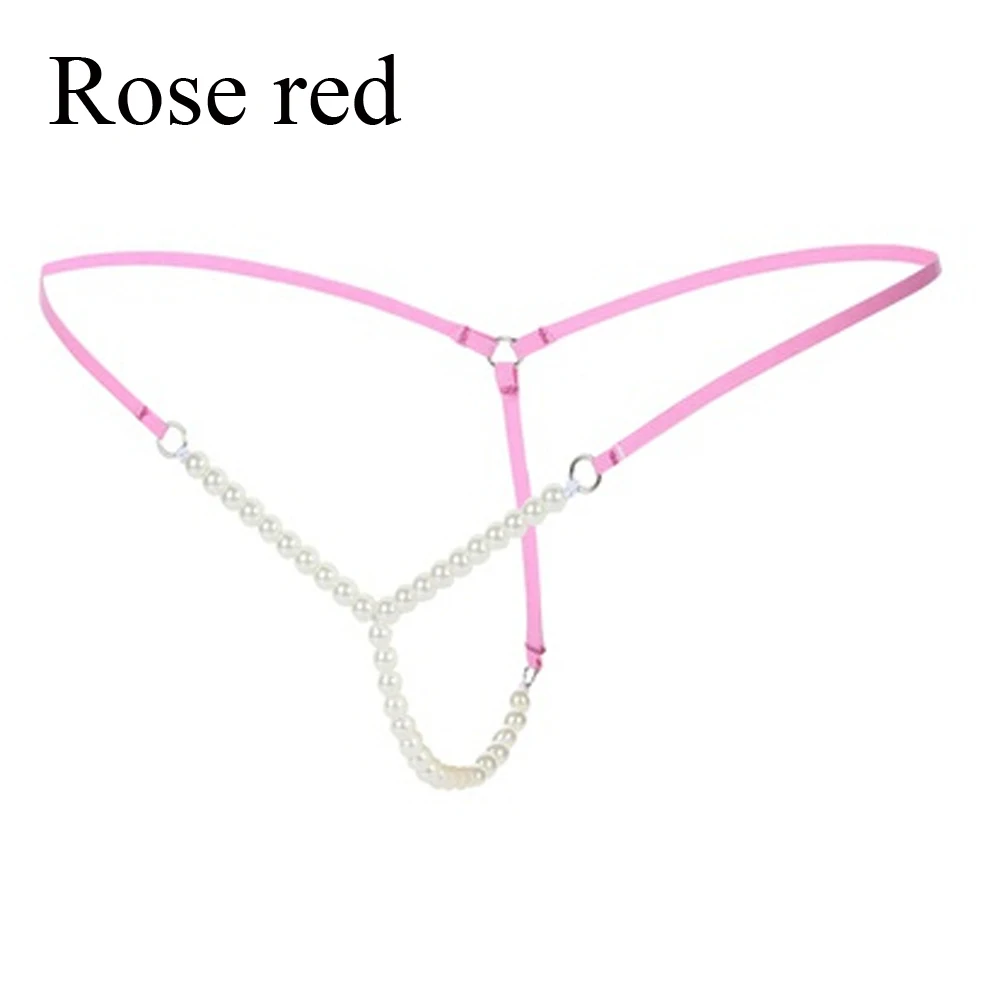 rose red Сексуальные женские стринги с жемчугом, эластичные плавки, открытые трусики, бесшовное нижнее белье, Эротические трусики с жемчугом - Цвет: rose red