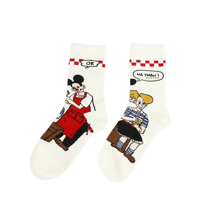 6 Pairs A Lot Harajuku Playful Pattern Women Cute Socks Cotton Cartoon Letters Striped Sock For Men