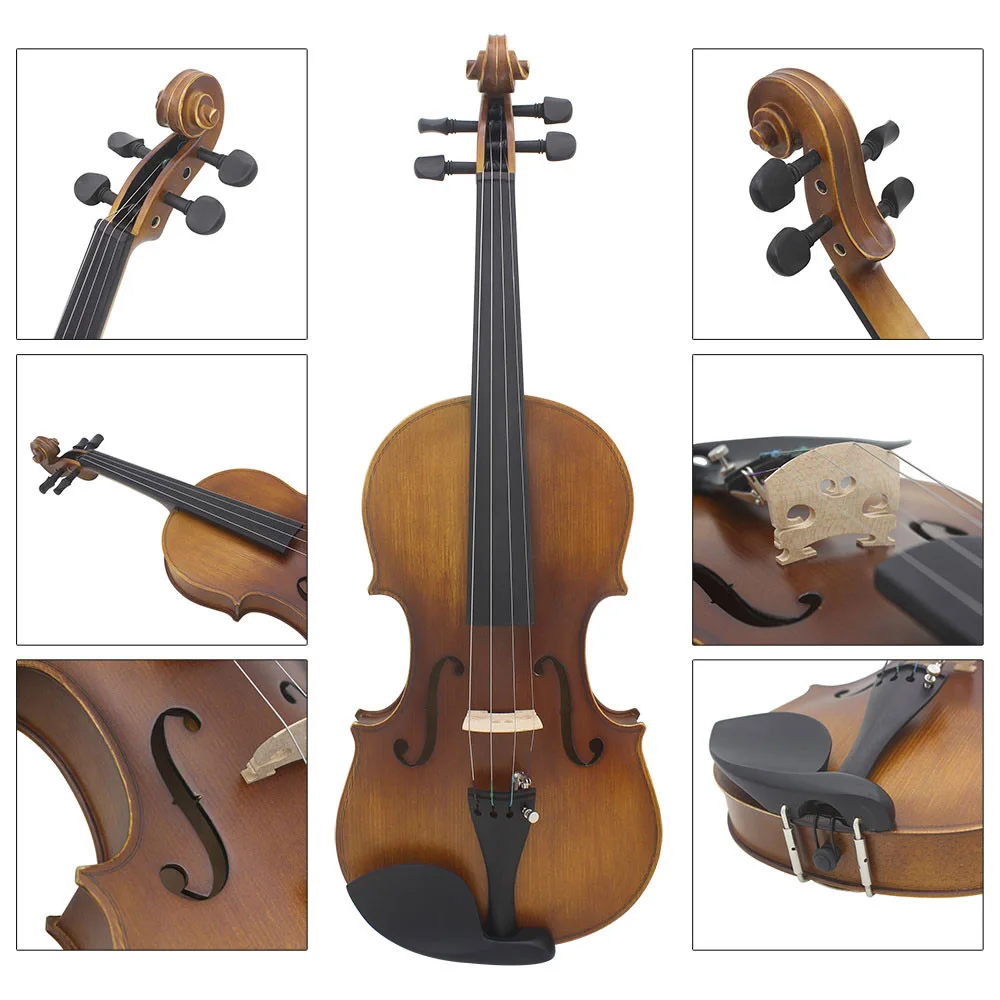 4/4 Full Size Violin Fiddle Solid Wood Matte Finish Spruce Face Board Ebony Fretboard with Hard Case Bow Rosin Clean Cloth | Спорт и