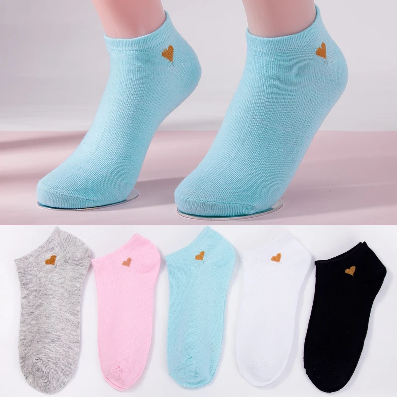 5 цветов женские носки повседневные башмачки с сердечками для девочек модные