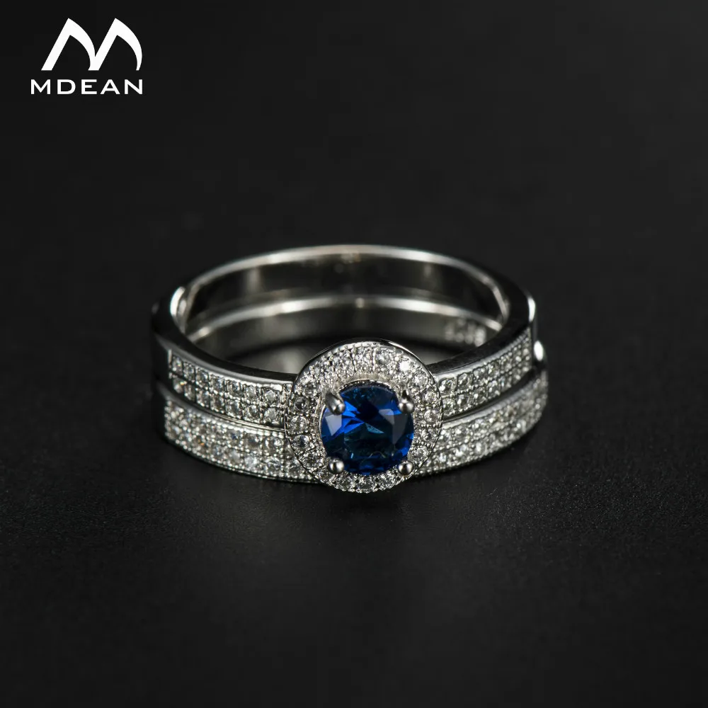 Mdean Ювелирное кольцо набор Белый золотистый цвет Круглый Кольца с синим камнем
