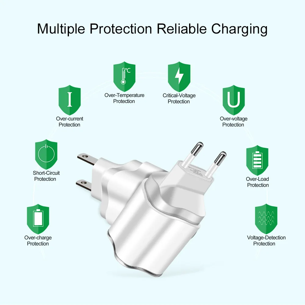 Зарядное устройство Powstro с двумя USB портами 5 В 2 А настенное зарядное дорожный