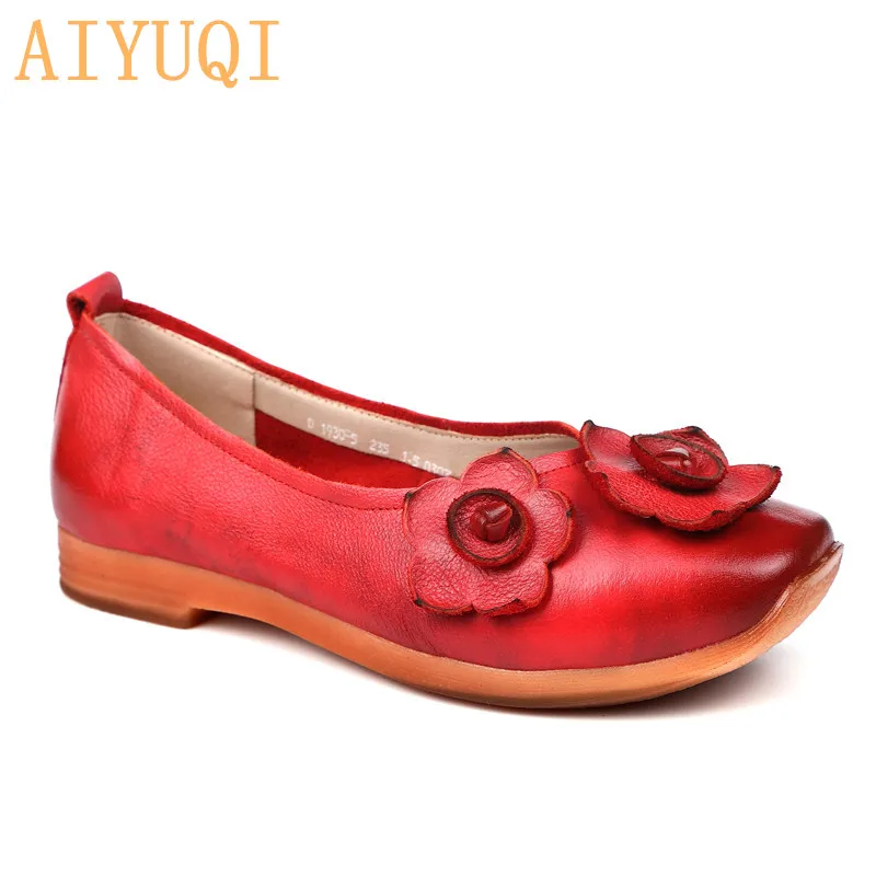 Красный AIYUQI; Новинка года; женская обувь; женские лоферы из натуральной кожи в этническом стиле; женская обувь с цветочным узором; обувь в стиле ретро; женская весенняя обувь - Цвет: Красный
