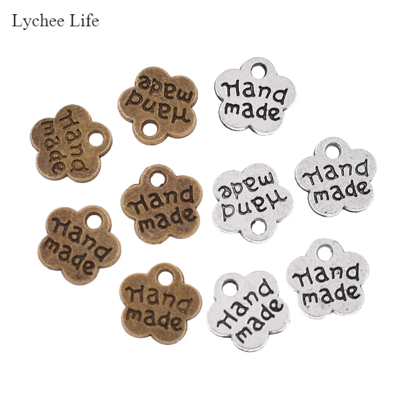 Lychee Life 100pcs Plum Flower Shaped Handmade Metal Labels For Garment DIY Clothes Tags Apparel Sewing Supplies - купить по выгодной