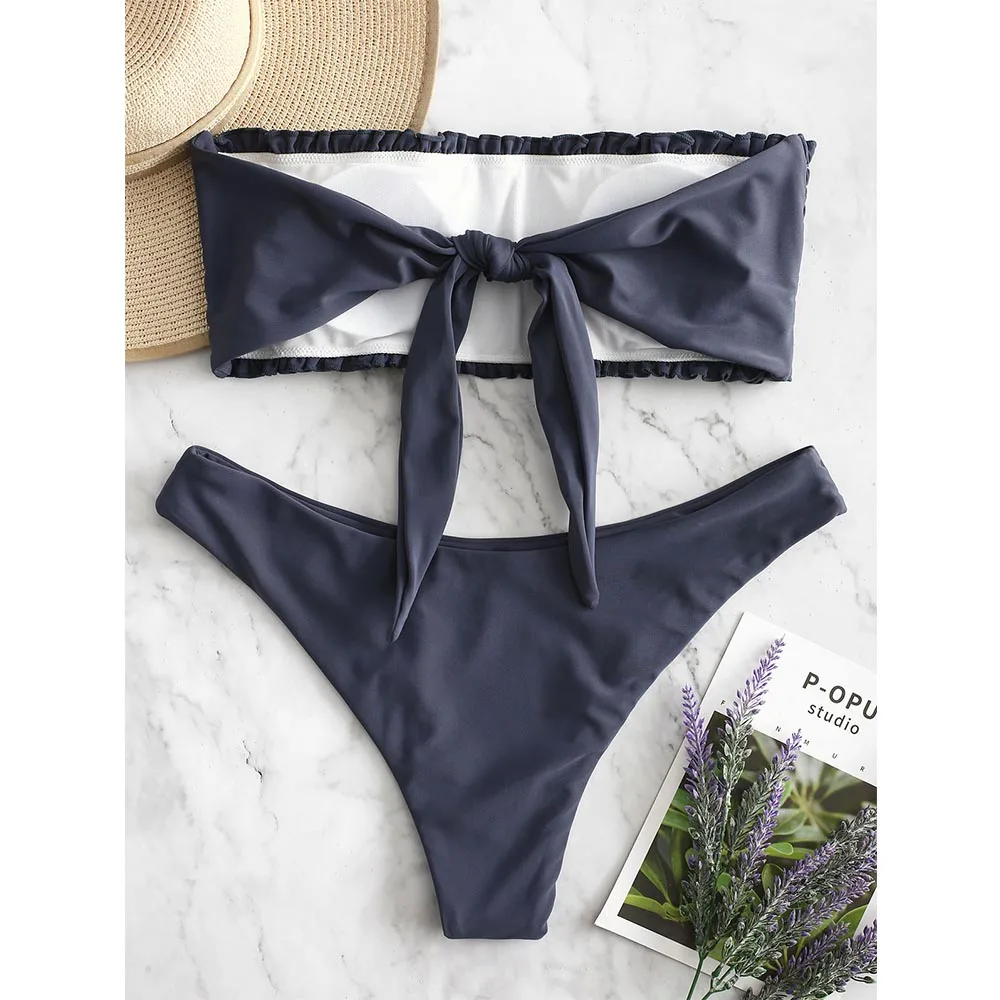 ZAFUL Бикини Shirred Узел Frilled Повязка Бикини Комплект Провода Свободные Мягкие Оборки Купальник с Низкой Талией Купальный Костюм Женщины Купальники