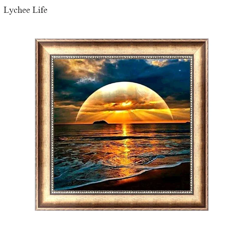 

Lychee Life винтажные настенные картины с морским замком DIY Ручная работа из смолы 5D алмазная картина вышивка крестиком домашняя ручка шитье Дек...