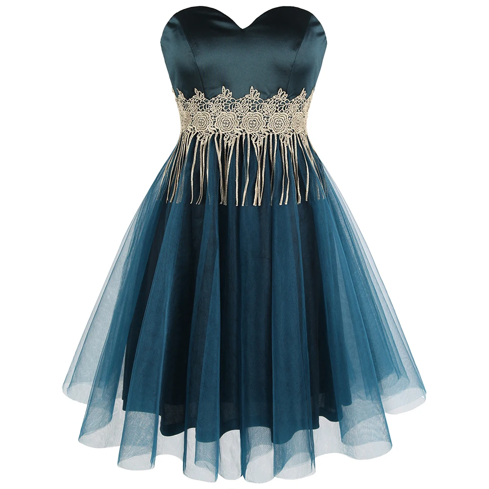 Angel Fashion коктейльное платье Милая атласная Вышивка кисточка А силуэт винтажные