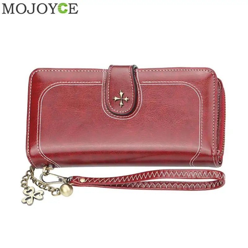 Wine Red Женские кошельки большой емкости, женские кошельки из спилка, длинный клатч, Дамский кошелек на молнии, кошелек для денег, кошелек для телефона, держатель для карт - Цвет: Wine Red