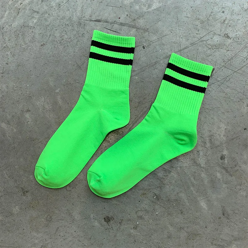 Bright Green Socks Харадзюку, женские носки с круглым вырезом ярких цветов, яркие полосатые носки, хипстерские длинные носки для девочек, японский стиль, Skarpetki Meias Feminino Sox - Цвет: Bright Green Socks
