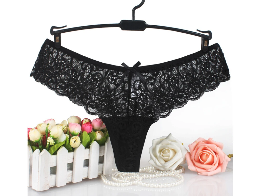 Черный Women Lace Lingerie G-string Briefs Panties T string Thongs Knickers erotic underwear briefs for women panties for sex - Цвет: Черный