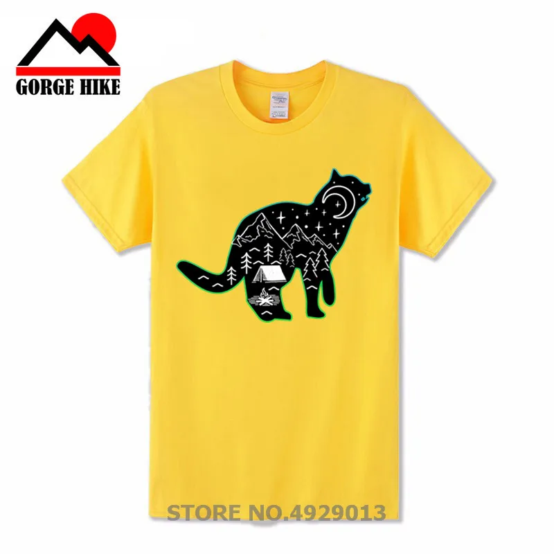 Футболка с принтом таинственного тотема крутая горы кошки лагерь мужская летняя