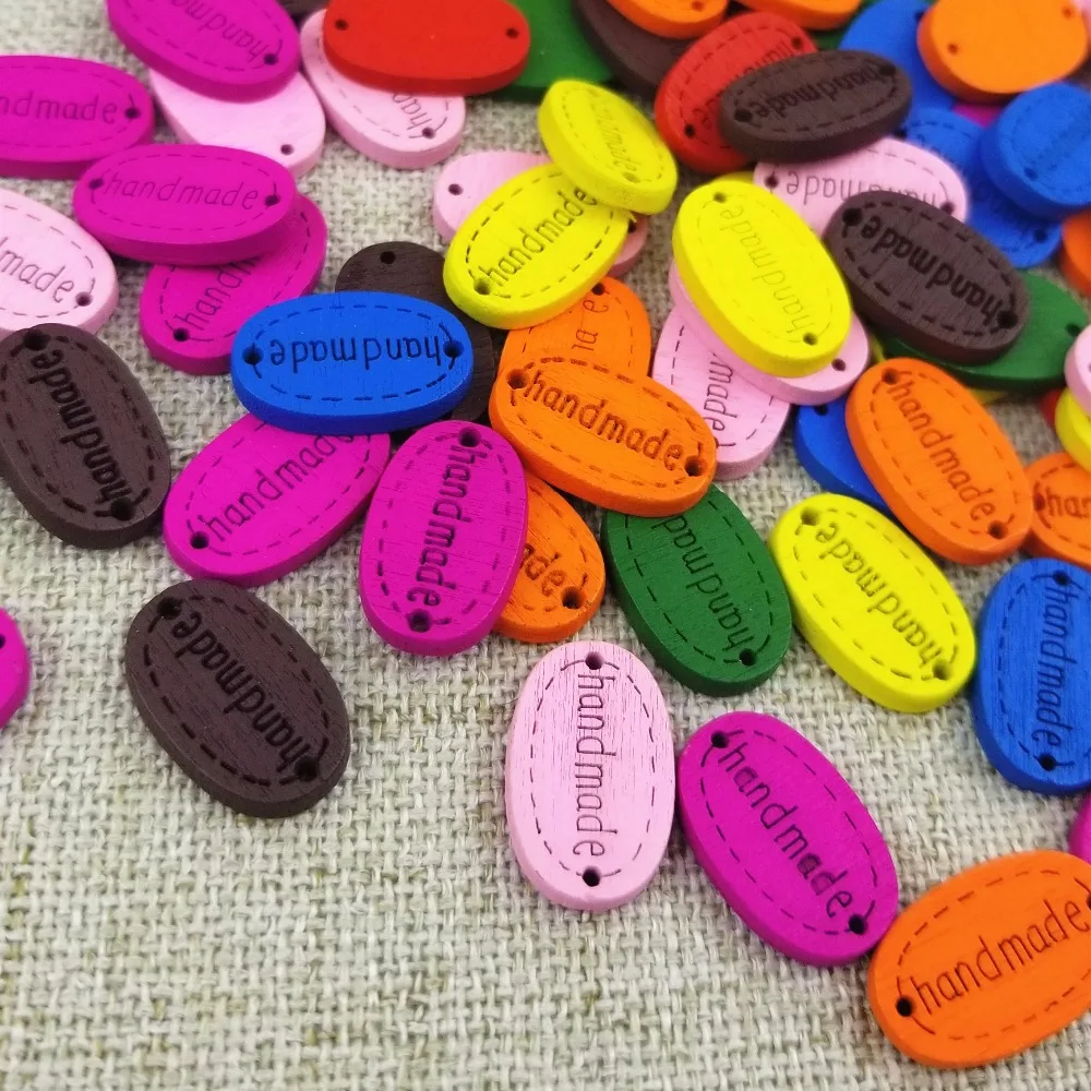 100 шт./лот случайный смешанный цвет 2 отверстия &quotручной работы&quot деревянные