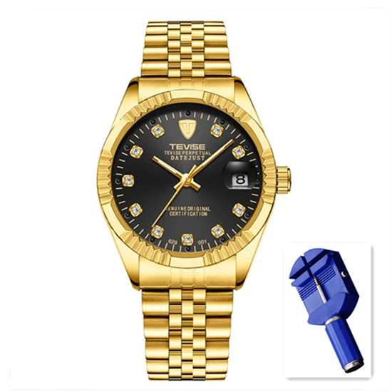 gold black gold Новые автоматические часы TEVISE, мужские роскошные золотые механические часы, водонепроницаемые повседневные мужские наручные часы из нержавеющей стали saat erkekler - Цвет: gold black gold