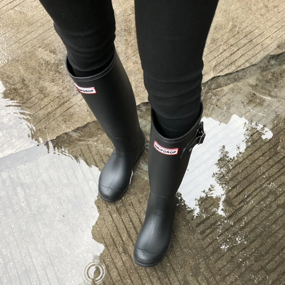DRIPDROP Оригинальные Женские Резиновые сапоги, Непромокаемые Черные Матовые Высокие Резиновые Сапоги Женские ботинки
