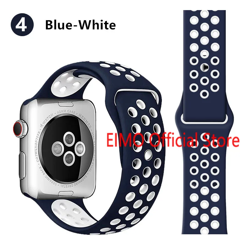 dark blue white 4 Ремешок для Apple Watch, 44 мм, 40 мм, 42 мм, 38 мм, iwatch series 5, 4, 3, 2, 1, спортивный силиконовый браслет, ремешок для часов, аксессуары для часов - Цвет ремешка: dark blue white 4