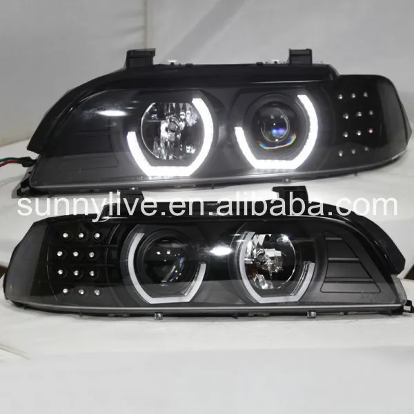

For BMW E39 LED Angel Eyes Head Lamp 1995-2003 year JX black Housing SilverReflector