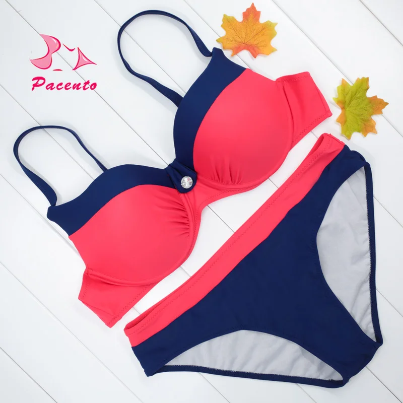 Pacento сексуальный бикини с пуш ап Одноцветный в полоску женский купальник большой