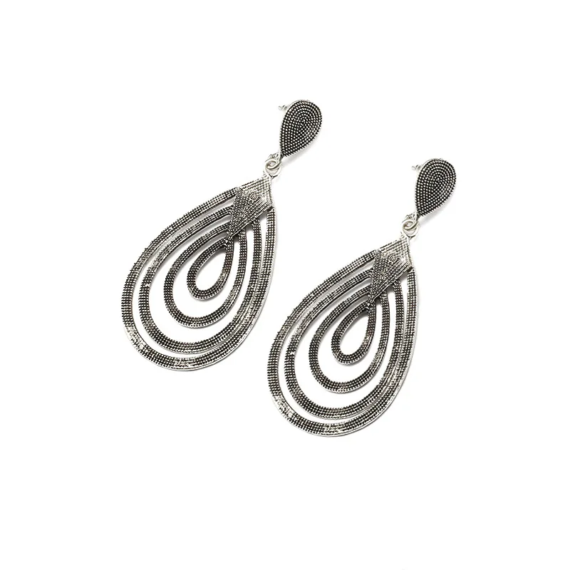 Dangle Long Earrings Women Antique Gold Silver Color Big Hollow Out Water Drop Earring Ear Jewelry Statement Eardrop Pendientes | Украшения