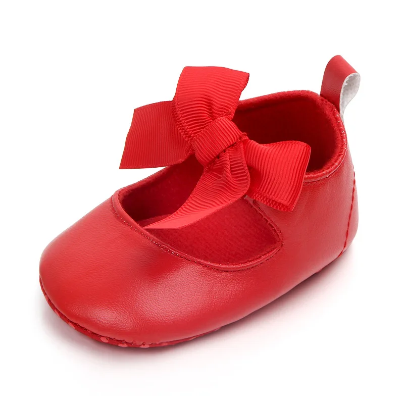 Red New 0-18M Toddler Baby Girl Soft PU Princess Shoes Bow Bandage Infant Prewalker Newborn Baby Shoes - Цвет: Red