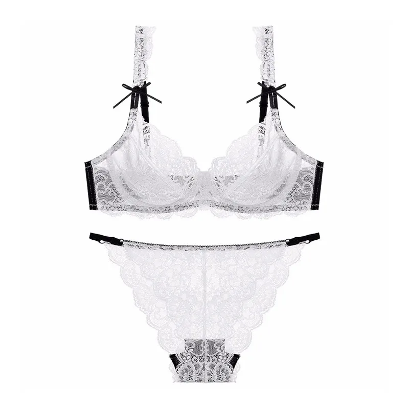 Varsbaby 3 Sets/Lot Plus Size Cup Lingerie Ultra-Thin Transparent Bra Sets