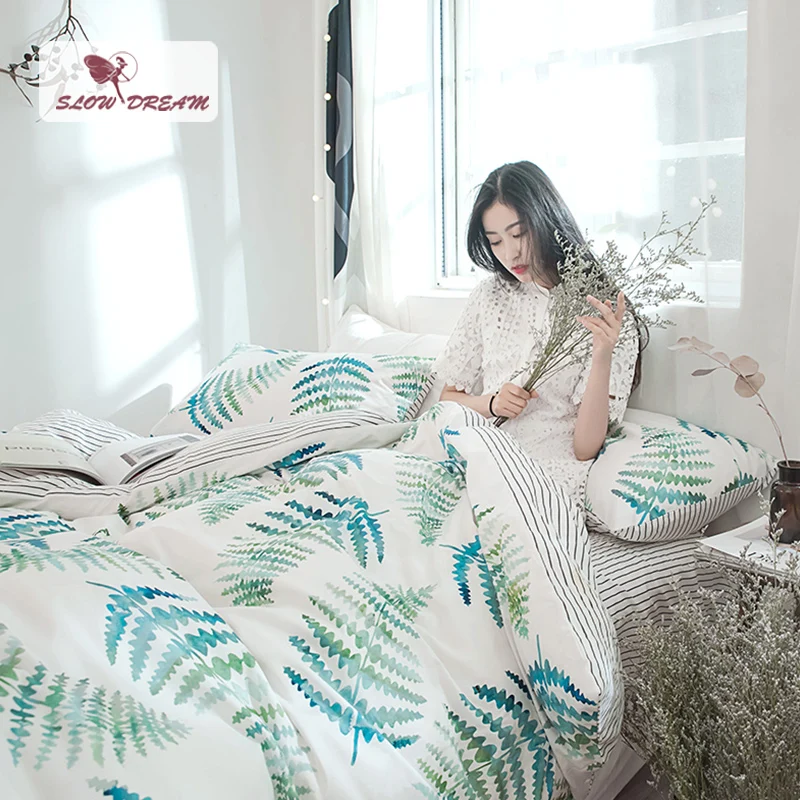 Медленно Dream Fresh Стиль Постельное белье Active печать зеленые листья удобные
