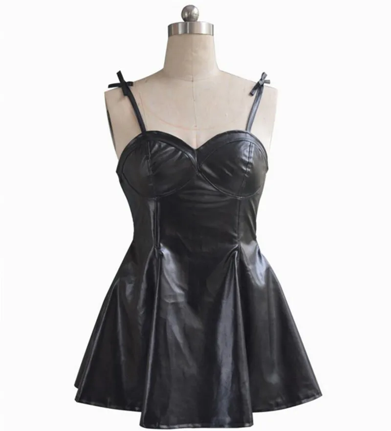 PU DRESS Косплей Костюм Аниме дневник будущего гасай Юно черное платье из искусственной кожи Mirai Nikki брекеты юбка представление парик Прямая поставка - Цвет: PU DRESS