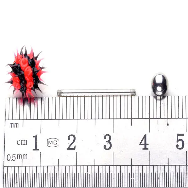 

Wholesale 12Pcs/lot 316L Surgical Stainless Steel Plastic Ball Tongue Ring Acrylic Spike Tongue Ear Body Piercing Jewelry